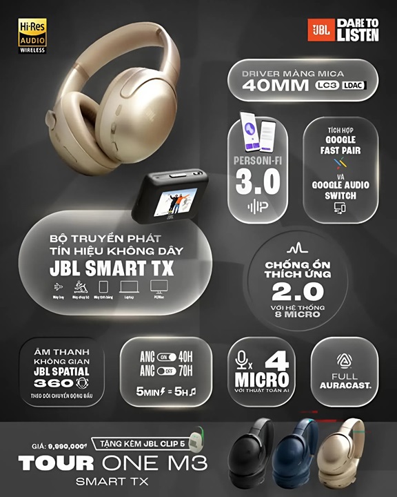 Tai nghe JBL Tour One M3 Smart TX chuyên nghiệp